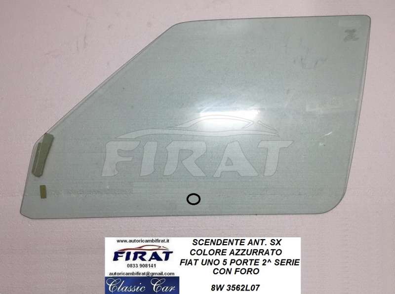 VETRO SCENDENTE FIAT UNO 5 PORTE 2^ SERIE ANT.SX AZZURRATO